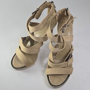 DKNY Suede Strappy Platform Stiletto Sandals Heels Beige Women Size 7.5